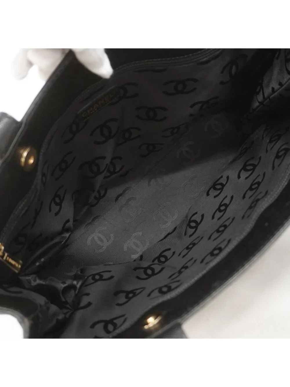 Chanel Tote Bag Caviar Leather Black Gold